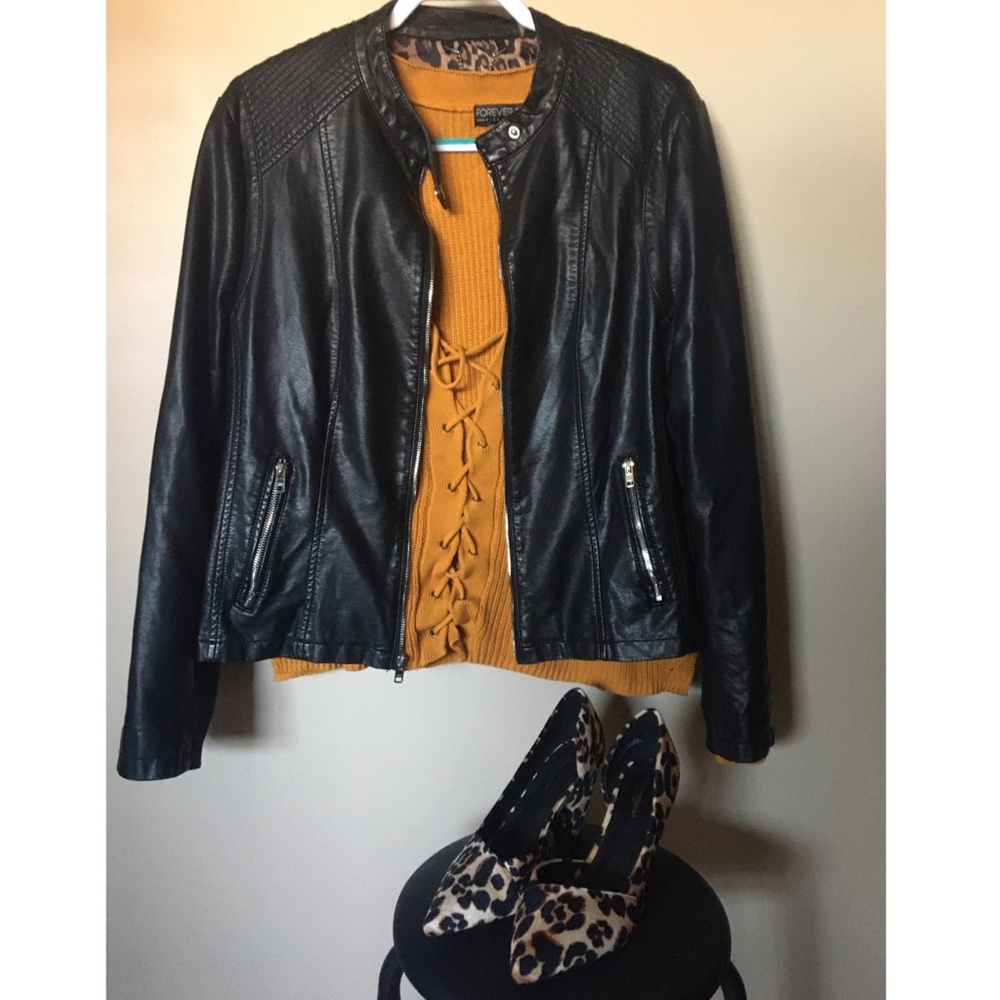 Black Rivet Faux Leather Jacket | Plus Size